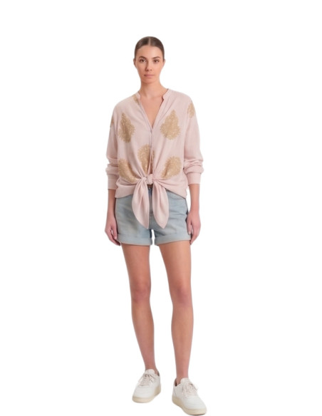 Camicia Donna Misto Seta Ricamata Rosa Motel