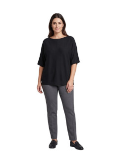 Maglia Nera da Donna a Manica Corta con Rigo Centrale -...