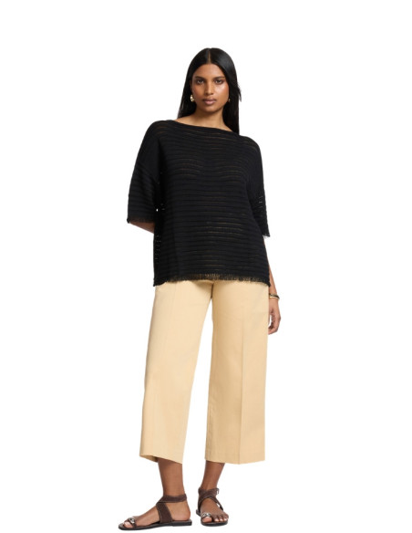 Maglia Donna Manica Corta con Frange Nero Elena Mirò