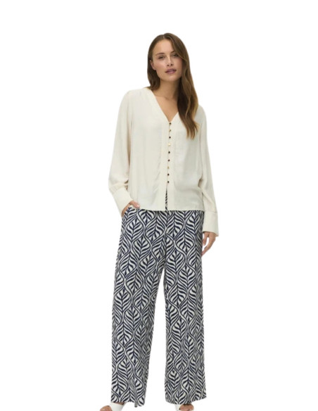 Pantalone Donna Wide Leg Fantasia Foglie Bianco Blu Vero Moda