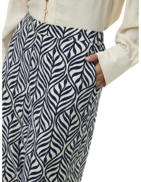 Pantalone Donna Wide Leg Fantasia Foglie Bianco Blu Vero Moda
