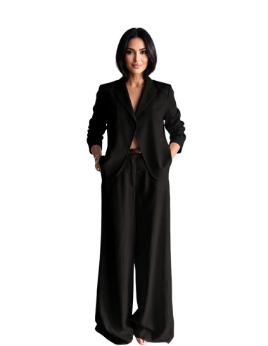 Pantalone Palazzo Effetto Crespo Nero Zahjr