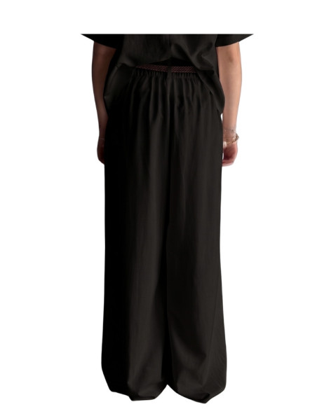Pantalone Palazzo Effetto Crespo Nero Zahjr