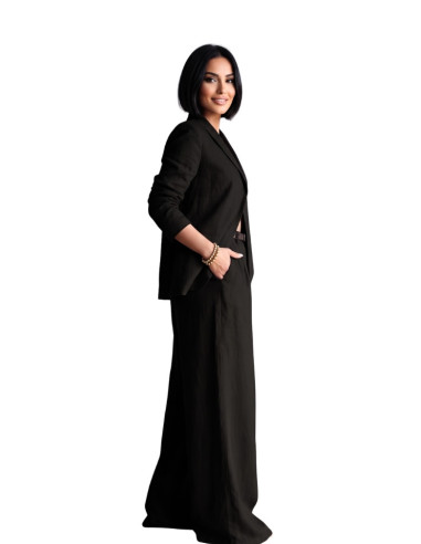 Pantalone Palazzo Effetto Crespo Nero Zahjr