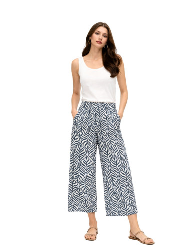 Pantaculotte Donna Fantasia Foglie Bianco Blu Vero Moda