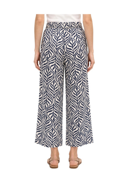 Pantaculotte Donna Fantasia Foglie Bianco Blu Vero Moda