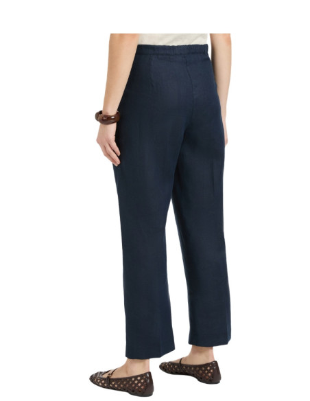 Pantalone in Lino Gamba Dritta Blu Elena Mirò | Glamour Shop