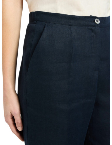 Pantalone in Lino Gamba Dritta Blu Elena Mirò | Glamour Shop