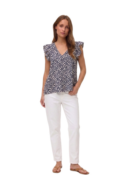 Blusa Scollo a V Stampa Tropicale Blu Vero Moda | Glamour Shop