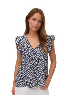 Blusa scollo a V stampa tropical blue
