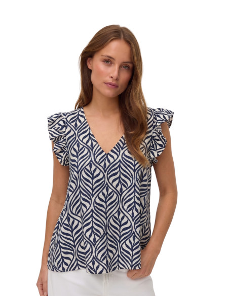 Blusa Scollo a V Stampa Tropicale Blu Vero Moda | Glamour Shop