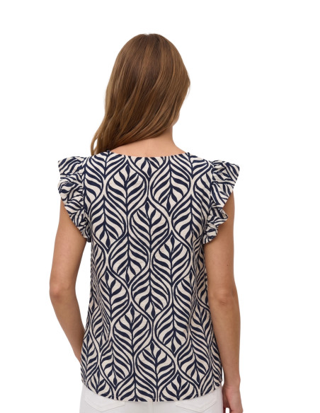 Blusa Scollo a V Stampa Tropicale Blu Vero Moda | Glamour Shop