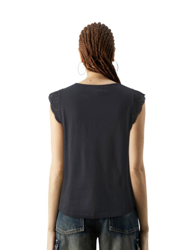 T-Shirt Nera con Maniche in Pizzo Sangallo Vero Moda | Glamour Shop
