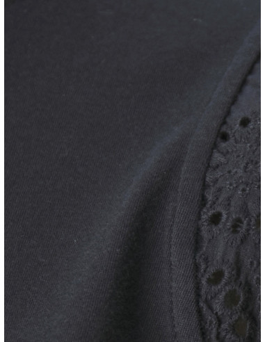 T-Shirt Nera con Maniche in Pizzo Sangallo Vero Moda | Glamour Shop