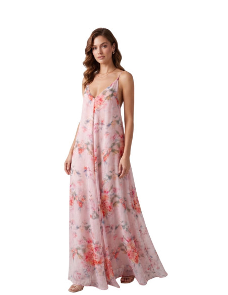 Abito Lungo Fantasia Floreale Acquerello Tensione In | Glamour Shop