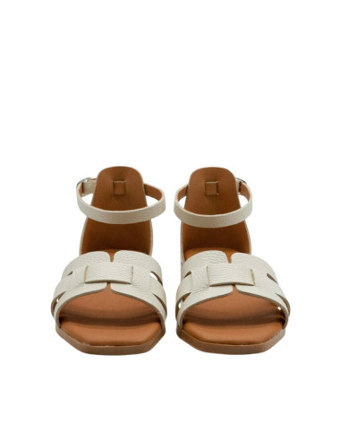 Sandalo con Tacco Basso Martellato Bianco Oh My Sandals | Glamour Shop