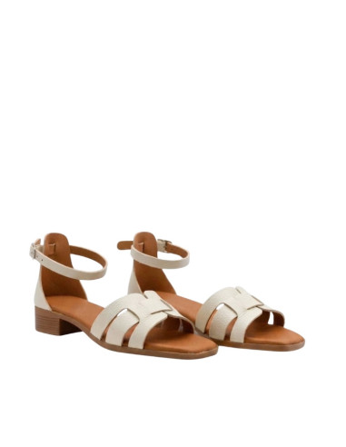 Sandalo con Tacco Basso Martellato Bianco Oh My Sandals | Glamour Shop