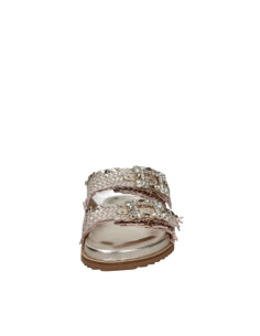 Sandalo Doppia Fascia Intrecciata Oro con Fibbie Strass -...