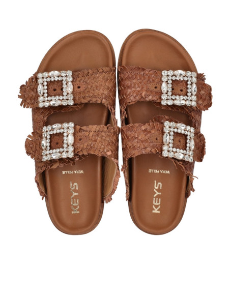 Sandalo Doppia Fascia Intrecciata Cuoio Keys | Glamour Shop