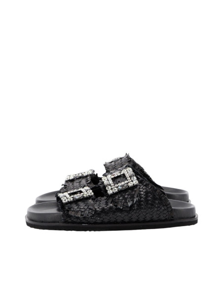 Sandalo Doppia Fascia Intrecciata Nero Keys | Glamour Shop