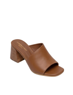 Sabot in Vera Pelle Cuoio con Tacco Effetto Legno -...