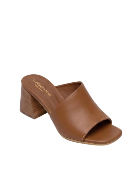 Sabot Vera Pelle Cuoio con Tacco Effetto Legno Lorenzo Mari | Glamour Shop