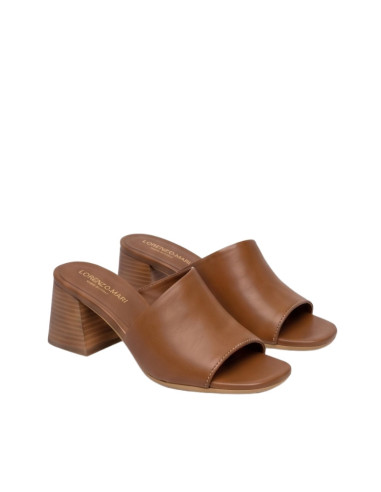 Sabot Vera Pelle Cuoio con Tacco Effetto Legno Lorenzo Mari | Glamour Shop
