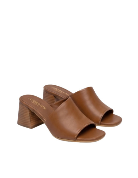 Sabot Vera Pelle Cuoio con Tacco Effetto Legno Lorenzo Mari | Glamour Shop