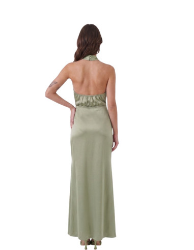 Abito Lungo Verde Effetto Seta ZAHJR Scollo Halter | Cerimonia