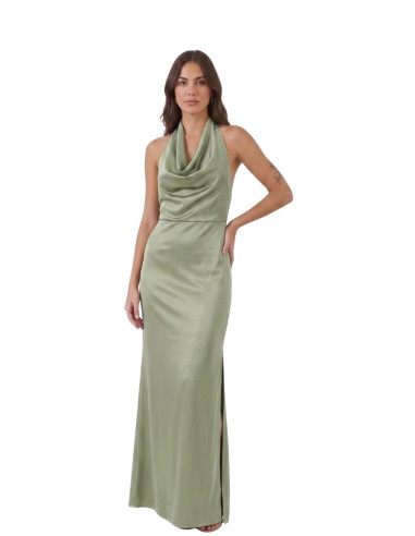 Abito Lungo Verde Effetto Seta ZAHJR Scollo Halter | Cerimonia