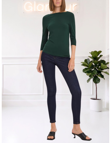 Top modal manica 3/4 scollo a barca VERDE BOTTIGLIA 10274133