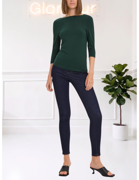 Top modal manica 3/4 scollo a barca VERDE BOTTIGLIA 10274133