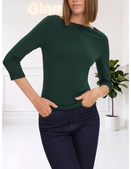 Top modal manica 3/4 scollo a barca VERDE BOTTIGLIA 10274133