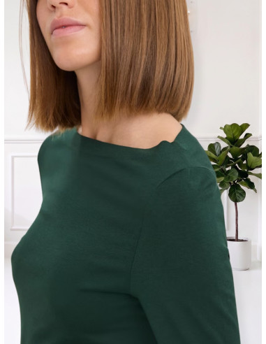 Top modal manica 3/4 scollo a barca VERDE BOTTIGLIA 10274133