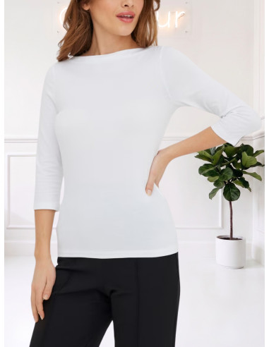 Top modal manica 3/4 scollo a barca BIANCO 102274133