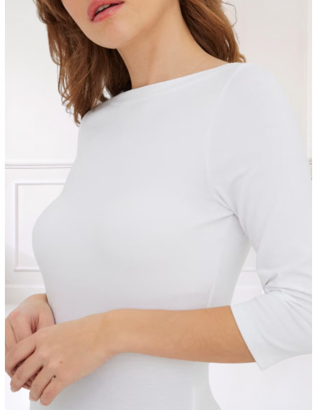 Top modal manica 3/4 scollo a barca BIANCO 102274133