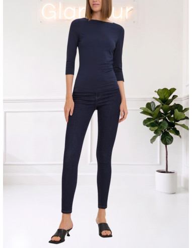 Vero Moda Top Basic Scollo a Barca Blu Notte | Manica 3/4