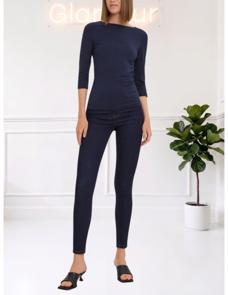 Vero Moda Top Basic Scollo a Barca Blu Notte | Manica 3/4