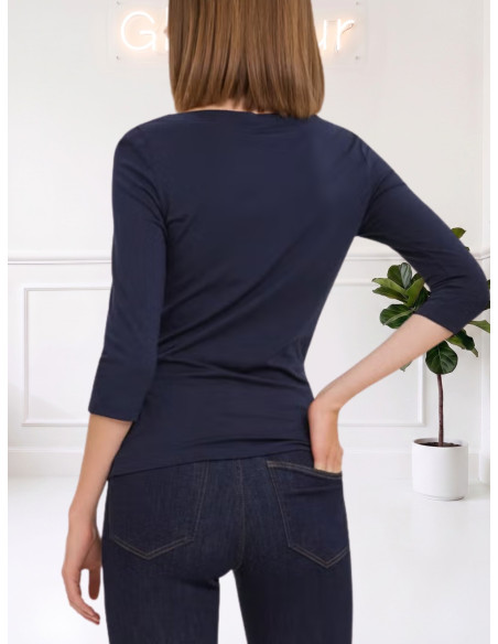 Vero Moda Top Basic Scollo a Barca Blu Notte | Manica 3/4