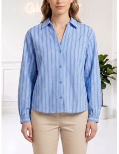 Camicia gessata cuori strass AZZURRO 10349240