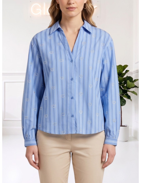 Camicia gessata cuori strass AZZURRO 10349240