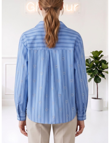 Camicia gessata cuori strass AZZURRO 10349240
