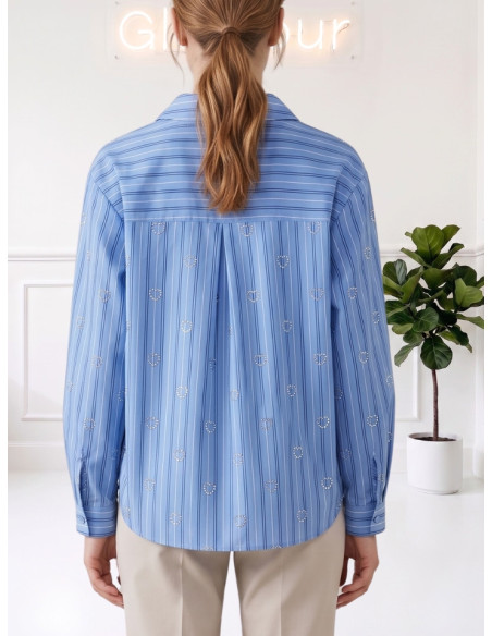 Camicia gessata cuori strass AZZURRO 10349240