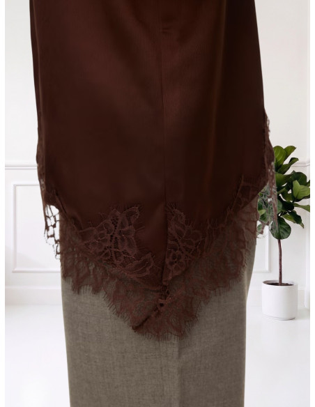 Top Donna Satin con Pizzo Testa di Moro | Vero Moda