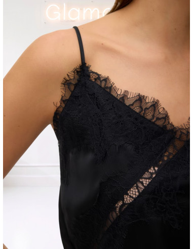 Top satin pizzo nero 10352170