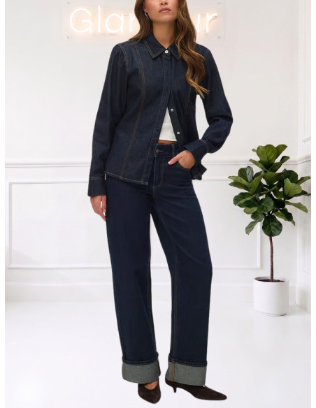 Jeans wide leg con piega 10348229