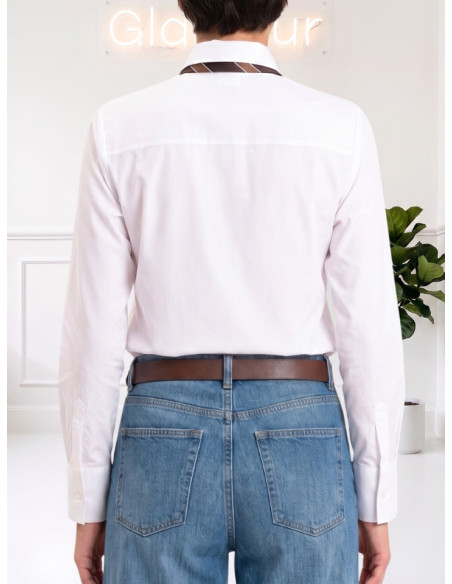 Camicia Donna Bianca con Cravatta a Righe | Tensione In