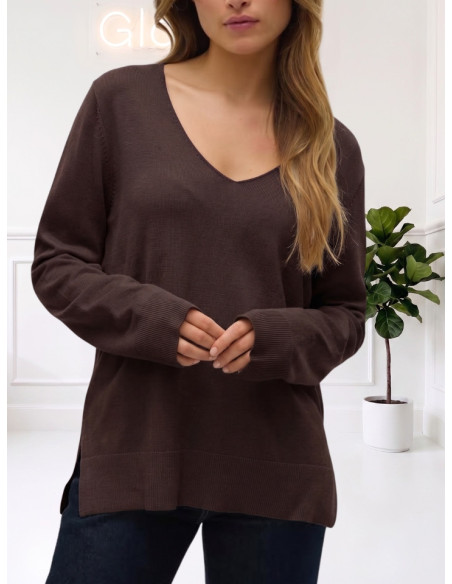 Maglioncino Donna Chocolate Scollo a V VERO MODA AI26/27