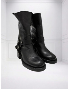 Biker Donna Nero in Pelle con Fibbie Argento - OVYé