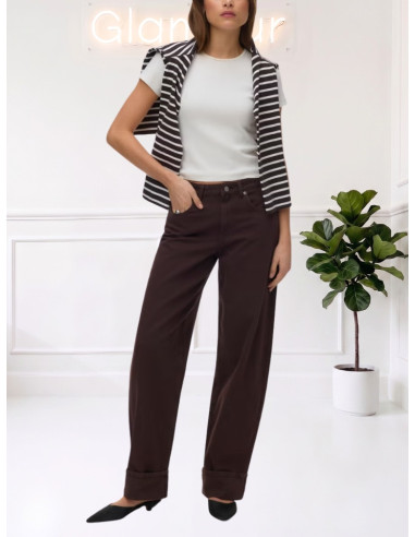Jeans Barrel Donna Testa di Moro VERO MODA con Risvolto